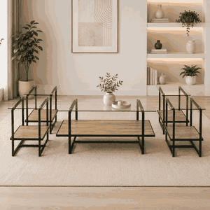 طقم طاولات خشب MDF و معدن، 5 قطع - بنى product image