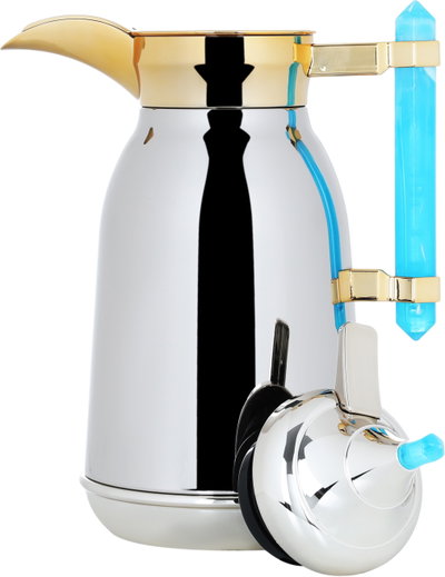 Al Saif Gallery Shahad thermos set, 1/1 liter, two pieces, thermal glass inner shell, steel outer shell - silver and gold product image 8