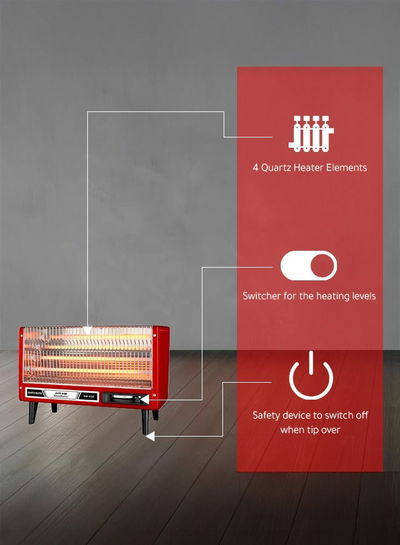 دفاية كهربائية ارو، 2400 واط، 4 شمعة، RO-CP2400H - احمر product image 6