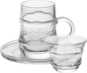طقم فناجين وبيالات مع صحون زجاج، 18 قطعة - شفاف product image