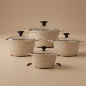 طقم قدور جرانيت فاليز، 8 قطع، غطاء زجاج - بني product image