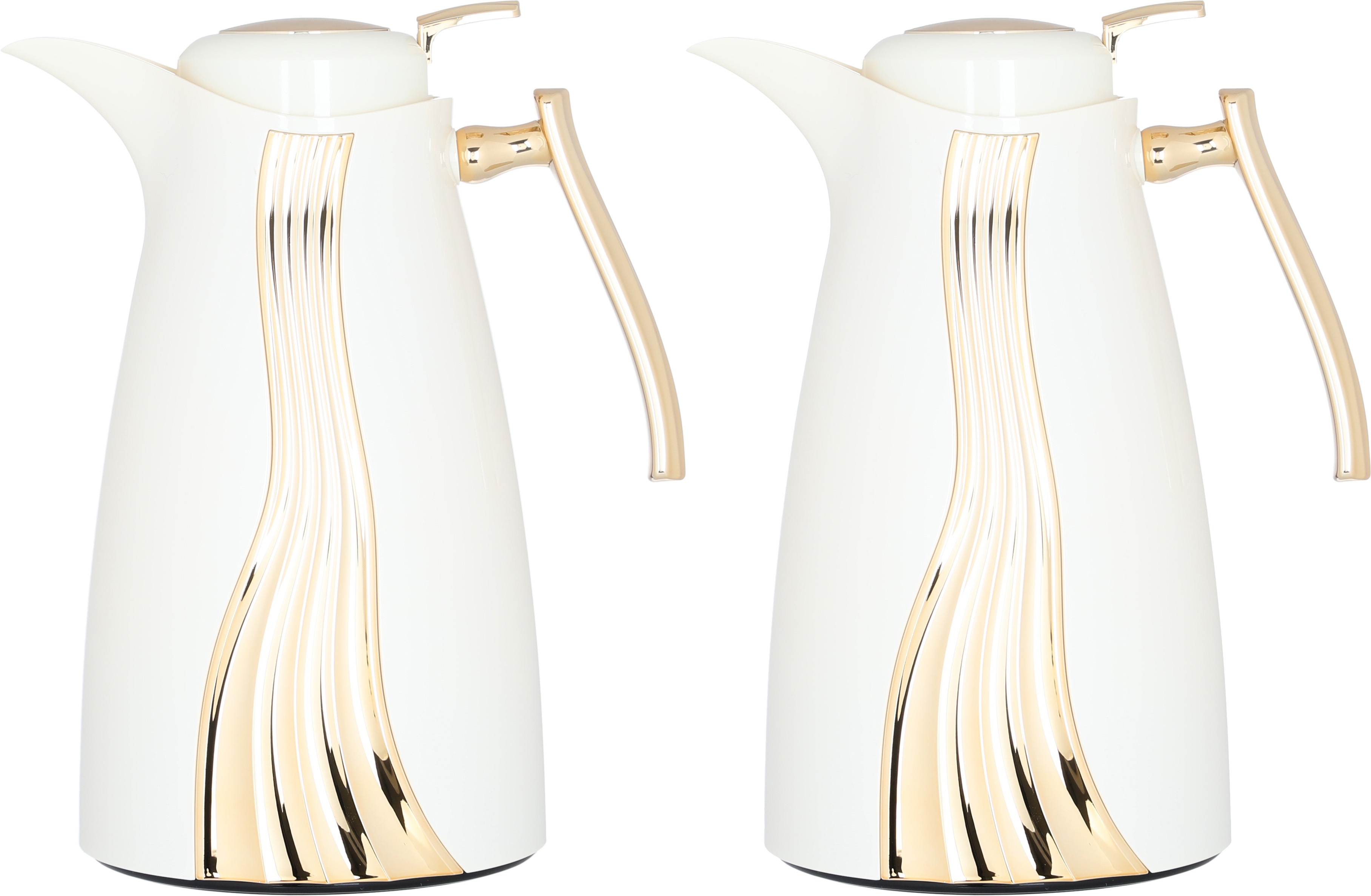 Al Saif Gallery Karma thermos set, 1 liter, golden pattern, 2 pieces, thermal glass inner shell, plastic outer shell - white product image