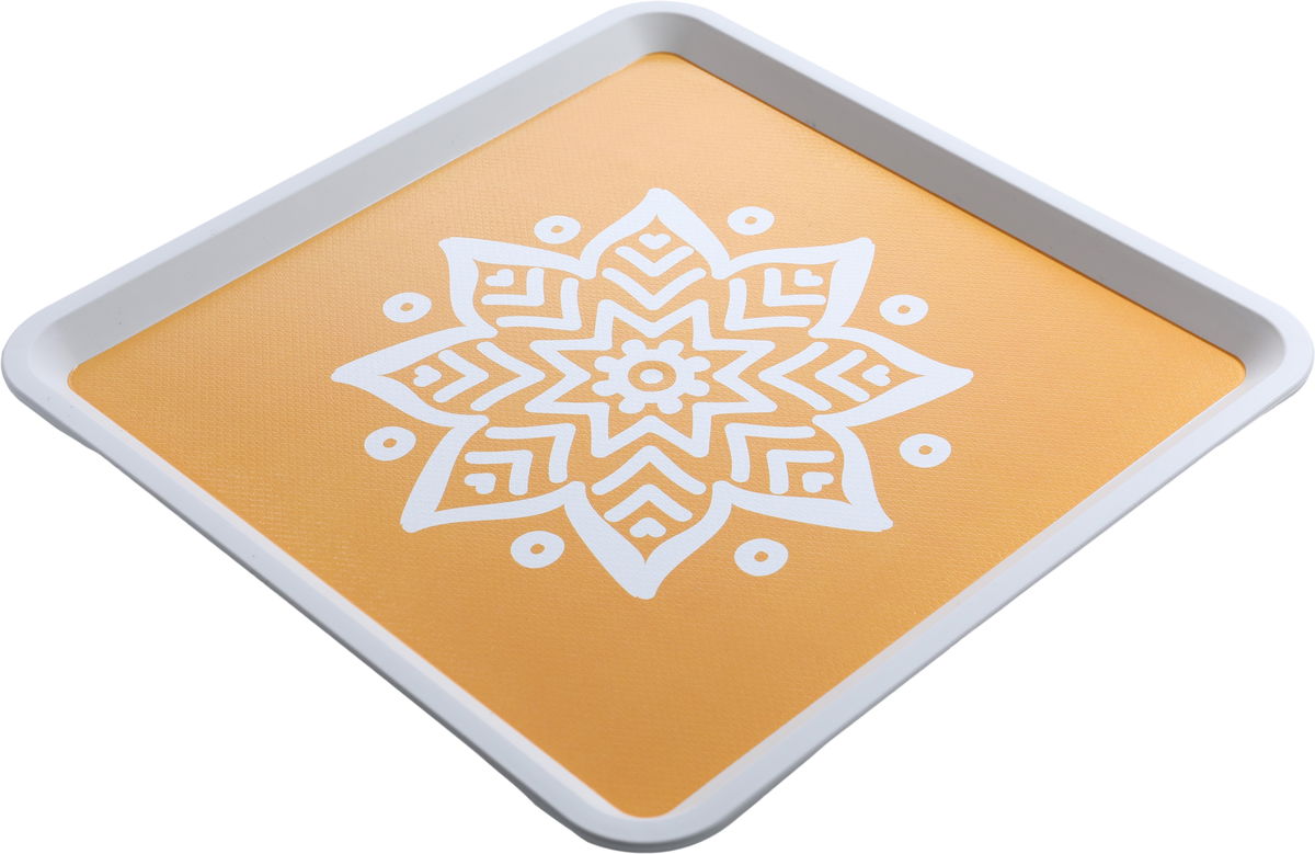 صينية تقديم بورسلان السيف غاليري، 32 سم، مربع، منقوشة أبيض - أصفر product image 2