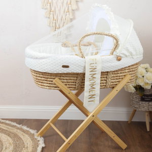 سرير موسى محمول قطن فان مومنت، 76×42×76 سم، حامل خشب - ابيض بيج product image