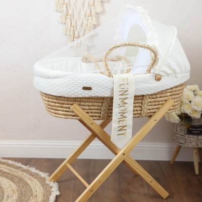 سرير موسى محمول قطن فان مومنت، 76×42×76 سم، حامل خشب - ابيض بيج product image 1