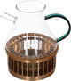 Amber Al Saif Gallery Glass Tea Serving Set, Teapot + Cups and Saucers + Warmer Base, 15 Pieces - Green product image 2