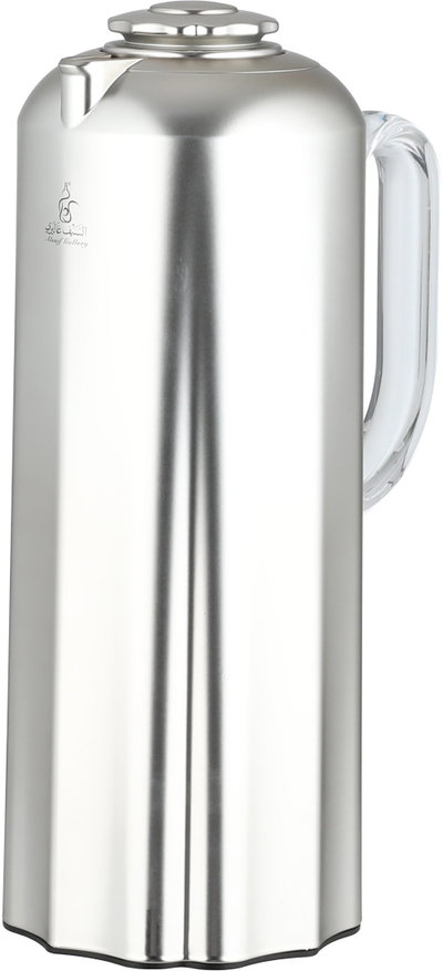 Al Saif Gallery Najdiyah Thermos Set, 1/1 Liter, 2 Pieces, Glass Inner Container, Transparent Handle, Push Button - Matte Silver product image 5