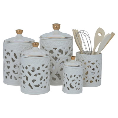 Al Saif Gallery porcelain spice jar set, perforated - white and gold product image 2
