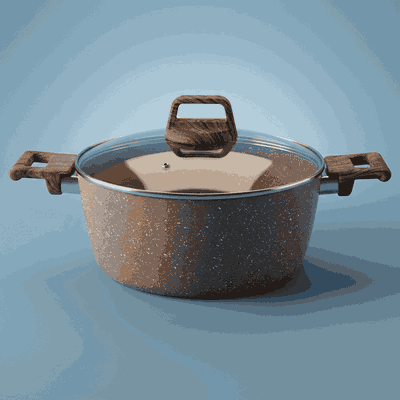 قدر طهي جرانيت روكي، 22 سم، عميق، مسكتي يد خشبي، غطاء زجاج - بني product image 1