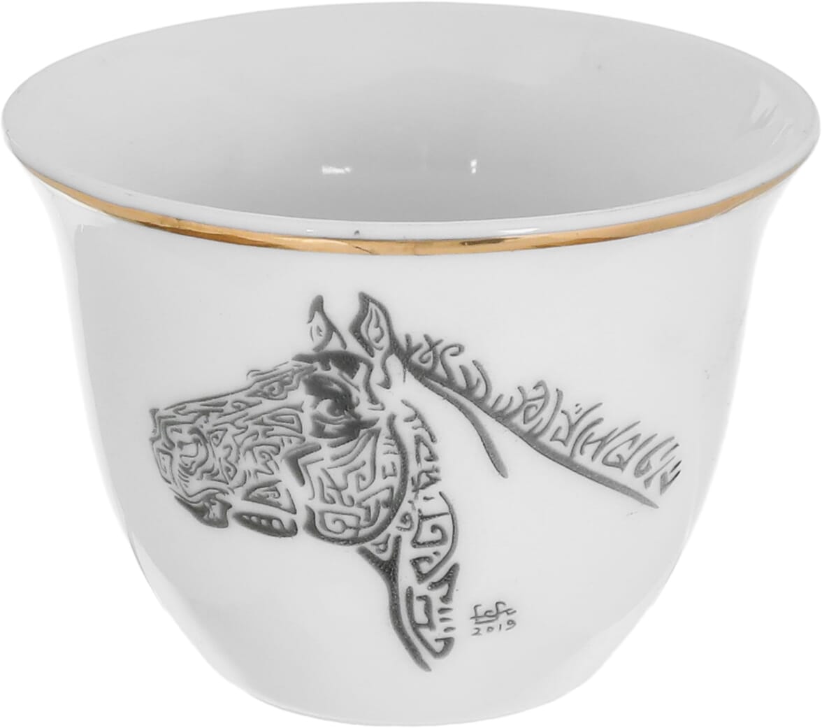 Al Saif Gallery Arabic coffee cups set, 12 pieces, 90 ml, horse pattern - beige product image 2