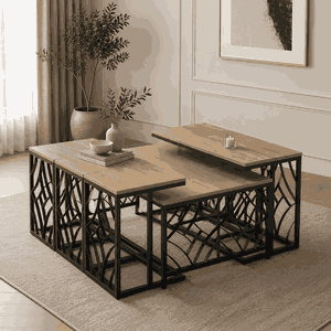 طقم طاولات خشب MDF و معدن، 7 قطع - اسود بني product image