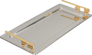 Al Saif Gallery Steel Serving Tray, 40x18.5x5 cm - Silver Gold product image