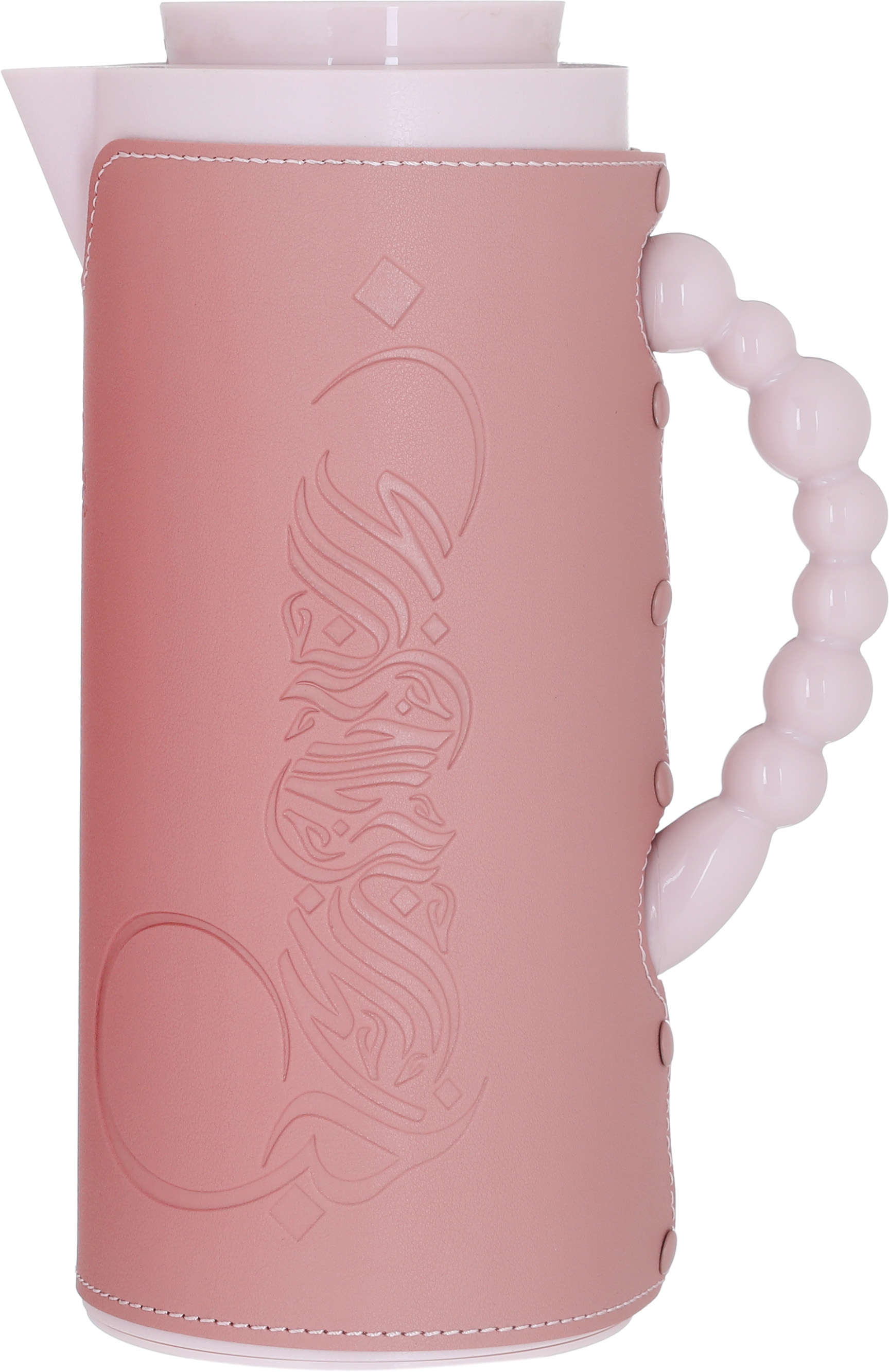 Al Saif Gallery Royal 7 glass thermos, 1 liter, with leather cover, glass inner case, plastic outer body - pink product image