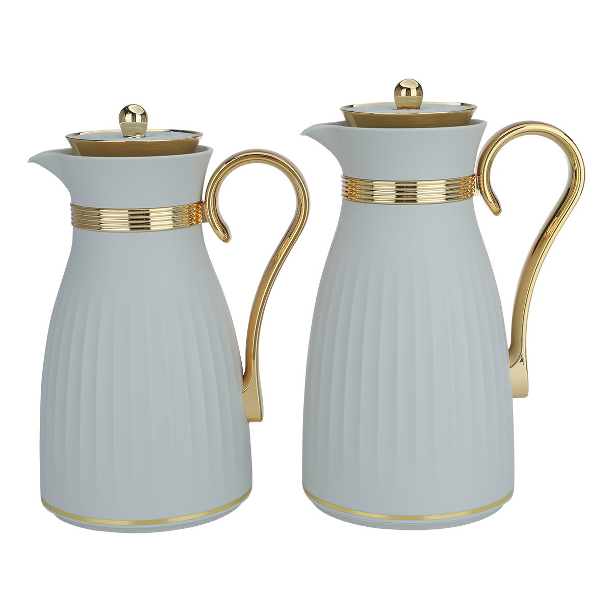 Al Saif Gallery Danat thermos set, 1/0.7 liter, golden handle, 2 pieces, thermal glass inner shell, plastic outer shell - light gray product image