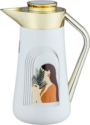 ترمس الهدا ستانلس استيل السيف غاليري، 1 لتر، يد ذهبي، ضغاط - أبيض product image