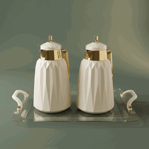 Al Saif Gallery Lamia thermos set, 1 liter, 3 pieces, tofariya, thermal glass inner shell, plastic outer shell - pearl gold product image