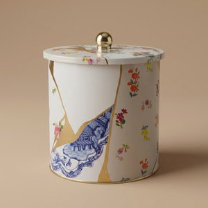 Al Saif Gallery steel can, 4.1 litres, round, with lid, floral pattern - white product image