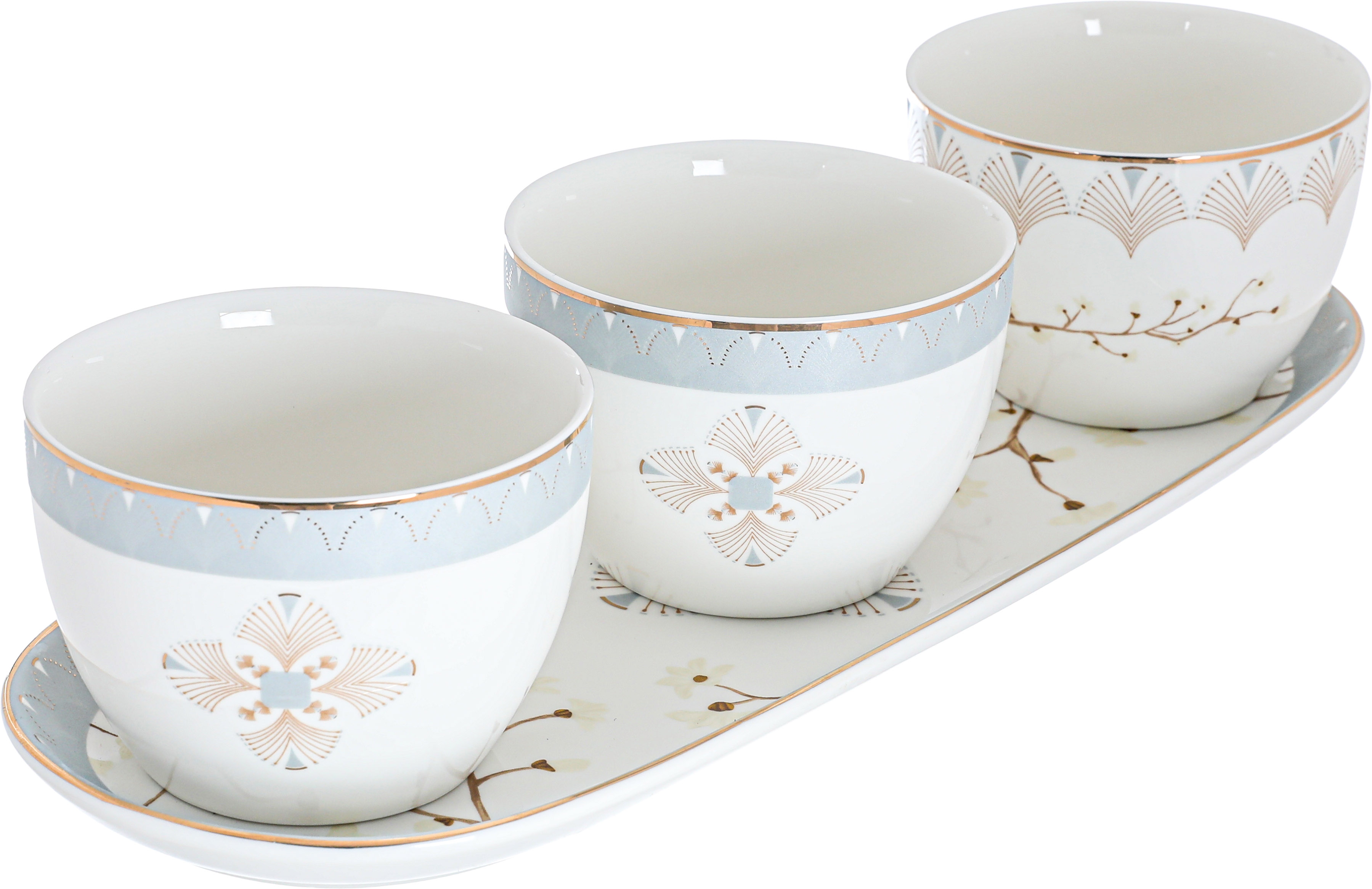 Porcelain yogurt set (peacock) Alsaif Gallery, 4 pieces, oval plate - white colored product image