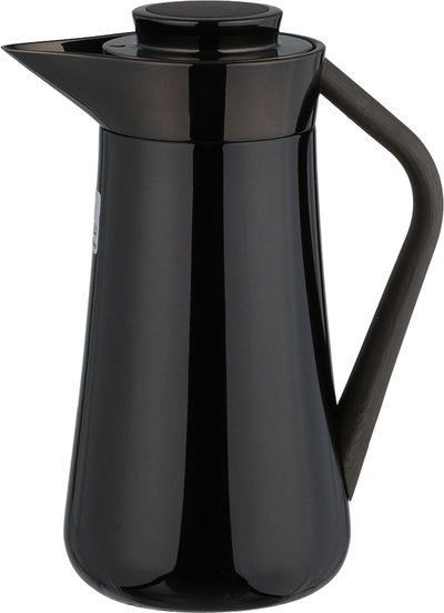 Al-Saif Gallery Al-Huda Stainless Steel Thermos, 0.7 Liter, Dark Wooden Handle, Self-Service, Push-Button - Glossy Black product image 2
