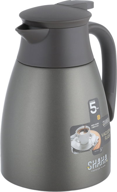 ترمس شاها، 1 لتر، خامة داخلية استيل، غطاء ضغاط - رمادي product image 4
