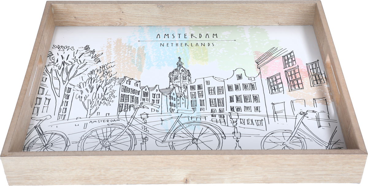 Saif Gallery Wooden Serving Toufia, 42 cm, Rectangle, Amsterdam Engraving, Hand - White product image 1