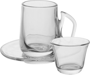 طقم تقديم بيالات وفناجين زجاج السيف غاليري، صحون، 18 قطعة - شفاف product image