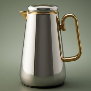 Al Saif Gallery Stainless Steel Thermos, 1 Liter, Heat-Resistant Glass Interior, Push Button - Silver Gold product image