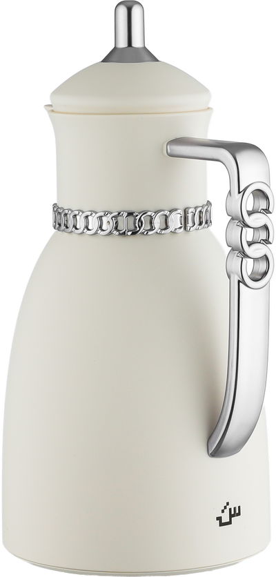 Al Saif Gallery Bayan Thermos Set, 0.7/1 Liter, 2 Pieces, Tempered Glass Inner Container, Silver Handle - Matte White product image 3