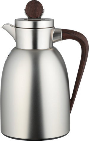 Al Saif Gallery Stainless Steel Yarn Thermos, 0.7 Liter, Glass Inner Container, Push Button, Wooden Handle, Self-Service - Matte Silver product image 2
