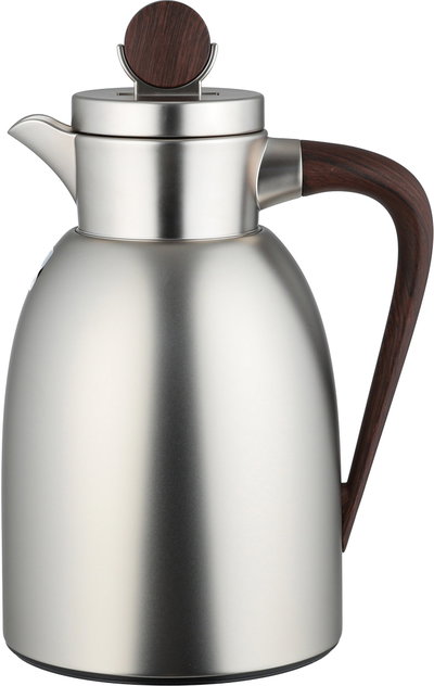 Al Saif Gallery Stainless Steel Yarn Thermos, 0.7 Liter, Glass Inner Container, Push Button, Wooden Handle, Self-Service - Matte Silver product image 2