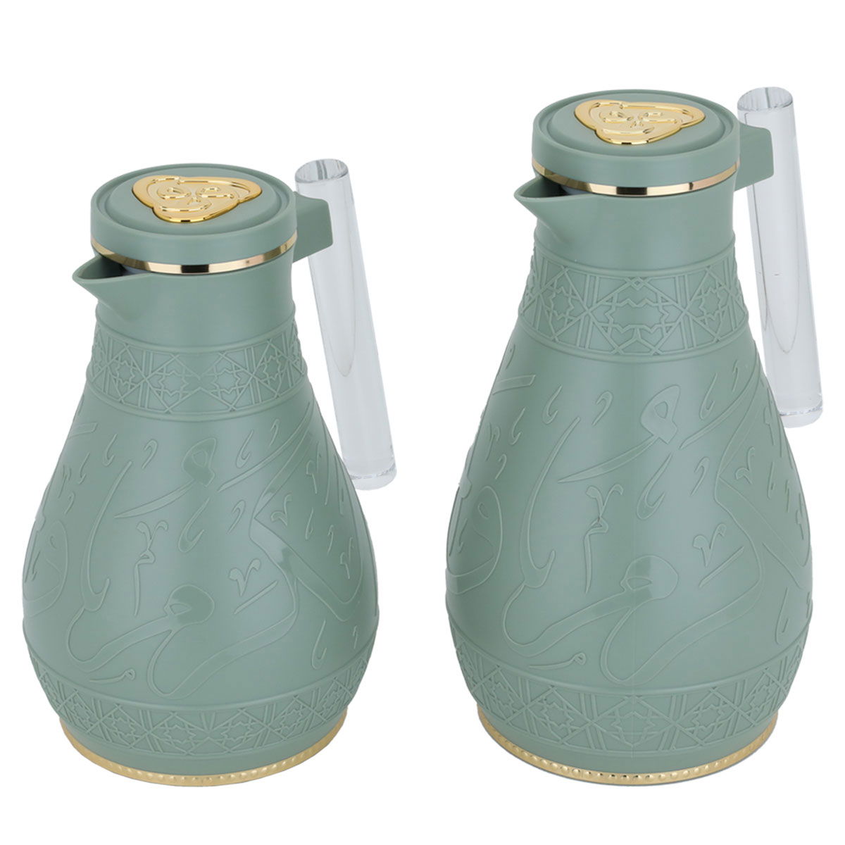 Al Saif Gallery Karam thermos set, 1/0.65 liter, Islamic pattern, thermal glass inner shell, plastic outer shell - green product image 2