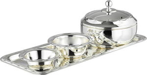 طقم تمرية ستانلس استيل السيف غاليري، 34×15×1.4 سم، 4 قطع، طوفرية، صحن نواة - فضي product image