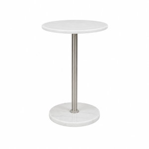 طاولة خدمة مفرد رخام، 56×35×3 سم، قاعدة رخام دائرية، رافعة معدن - فضي أبيض product image 2