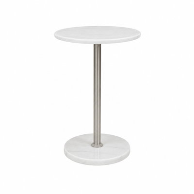 طاولة خدمة مفرد رخام، 56×35×3 سم، قاعدة رخام دائرية، رافعة معدن - فضي أبيض product image 2