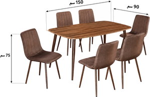 طاولة طعام خشب MDF مع 6 كراسي، 75×150×90 سم - بني غامق product image 2