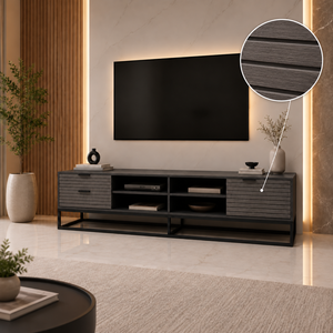 طاولة تلفزيون، 50×200×40 سم، خشب MDF، إطار معدن، أدراج - رمادي خشبي product image 2