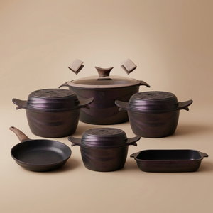 طقم قدور جرانيت نيوكلاين، بغطاء زجاج، 10 قطع - موف product image