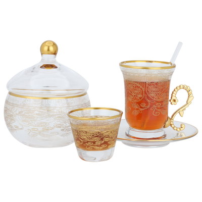 طقم فناجين قهوة وبيالات شاي بورسلان السيف غاليري، 50 قطعة - شفاف ذهبي product image 2