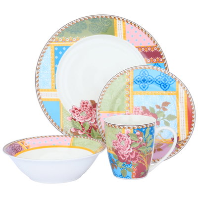 طقم سفرة بورسلان السيف غاليري، دائري أبيض نقش وردة 24 قطعة product image 1