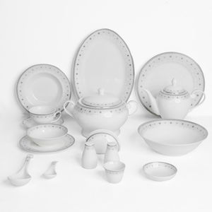 Alsaif gallery Porcelain Dinner Set, 65 Pieces, Round Shape, Beige-White Engraving product image