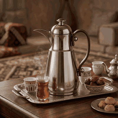 ترمس دلة تميم 10 السيف غاليري، 1 لتر، خامة داخلية ستانلس ستيل، يد خشبي، غطاء ضغاط - اسود لامع product image 2