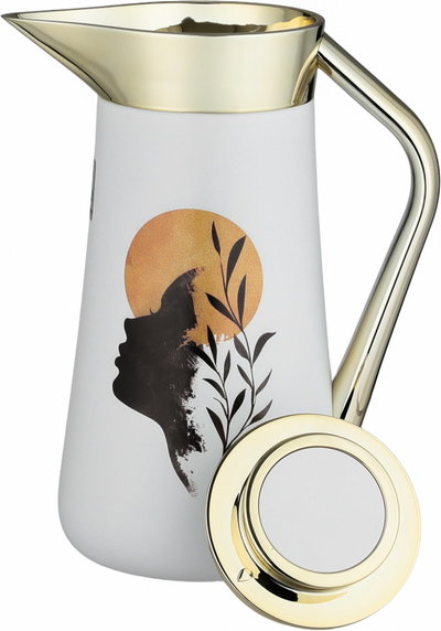 Al-Saif Gallery Al-Huda Stainless Steel Thermos, 0.7 Liter, Gold Handle, Self-Service, Push-Button - White product image 5