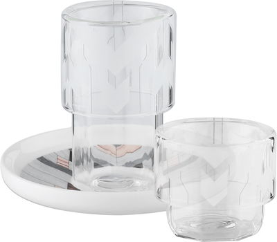 طقم بيالات زجاج و فناجين قهوة بورسلان السيف غاليري، 18 قطعة - شفاف ابيض product image 1