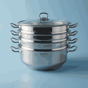 طقم قدور مانتي تركي ستانلس استيل هاسكوفر، 28 سم، 5 قطع، وعاء، ثلاث مصافي - فضي product image
