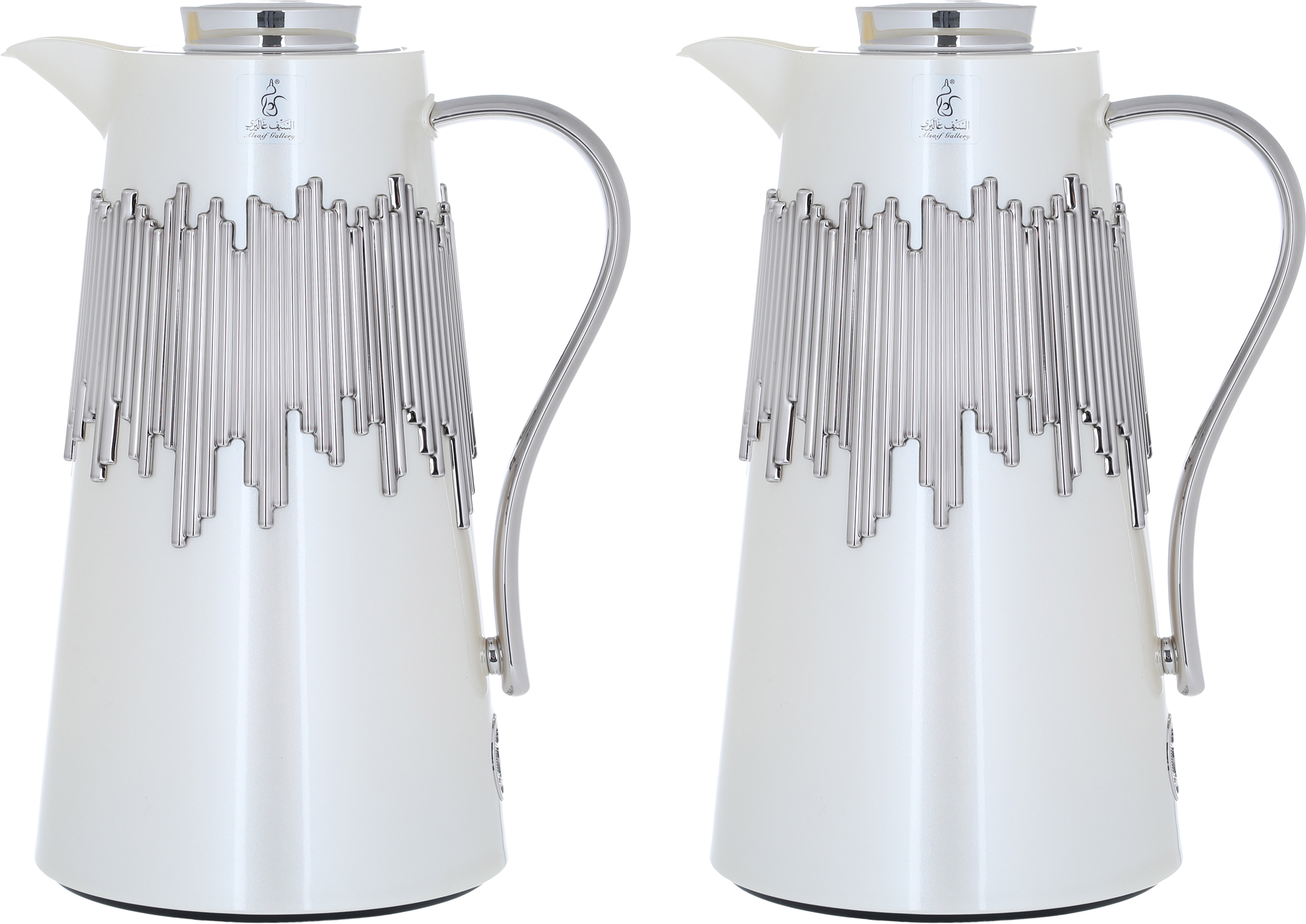 Al Saif Gallery Ibtihal thermos set, two pieces, 1 liter, thermal glass inner shell, steel outer shell - pearl product image