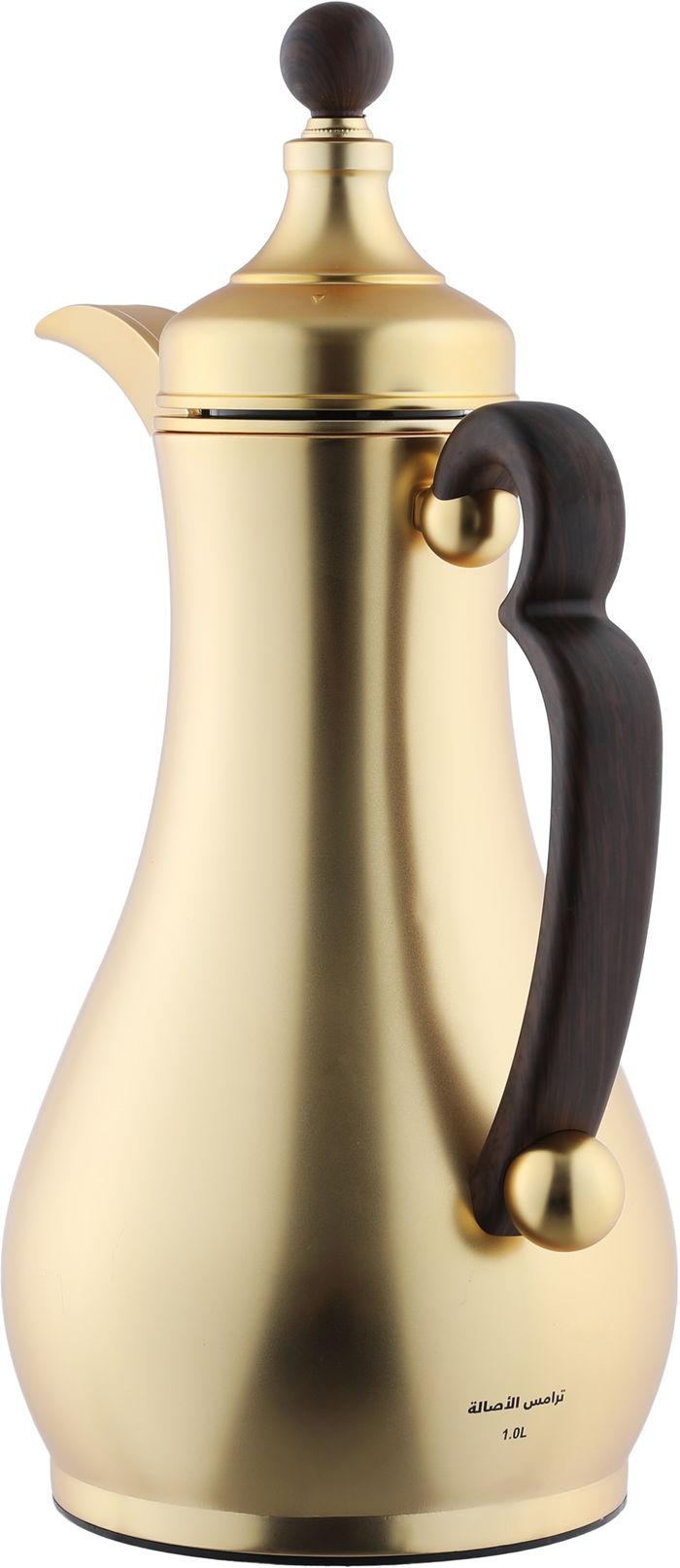 Alsaif Gallery Al-Asalah Thermos Set, 1/1 liter, glass interior, stainless steel exterior, dark wooden handle, press - gold product image 7