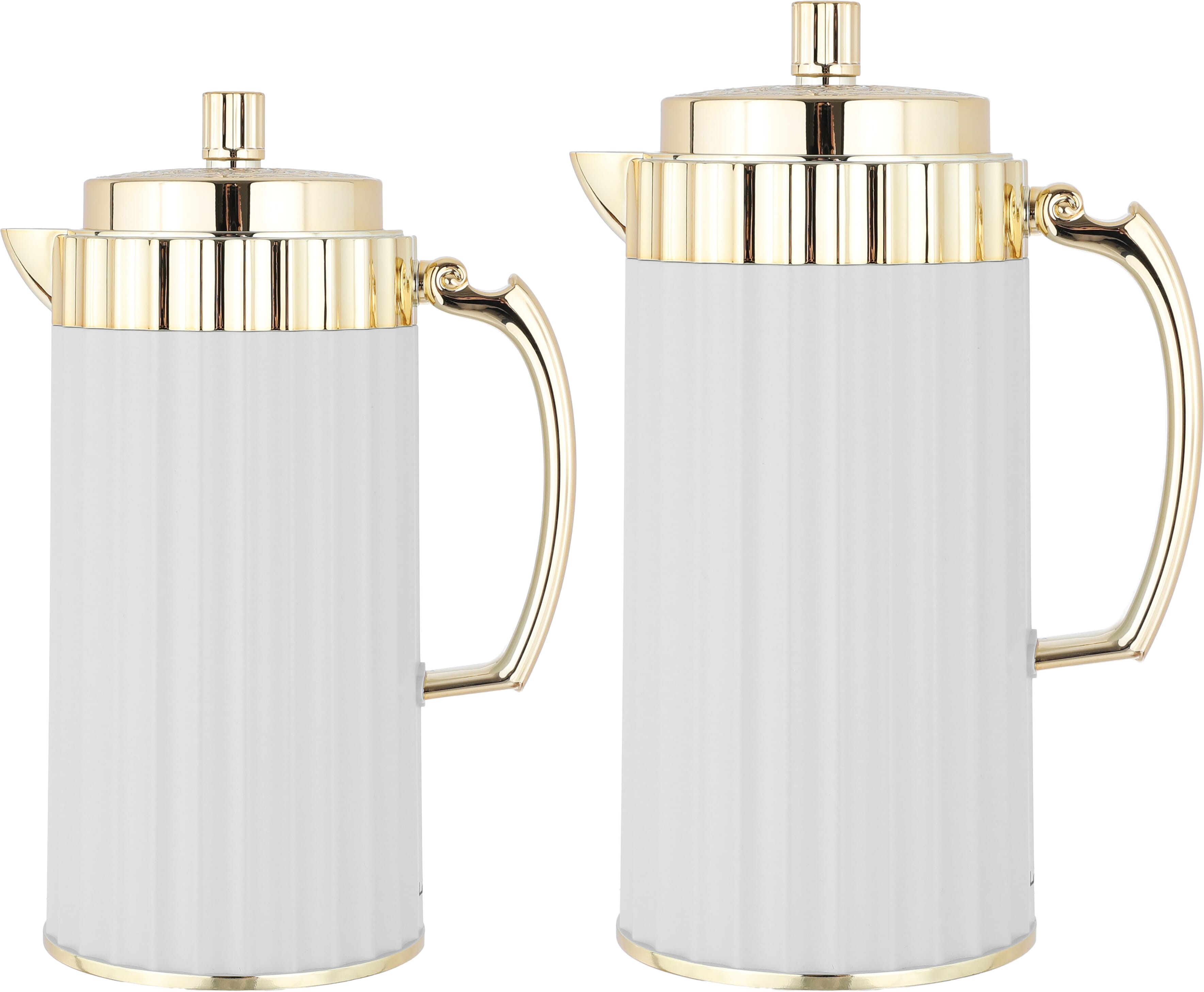 Al Saif Gallery EVA thermos set, 1-0.7 liters, golden handle, 2 pieces, thermal glass inner shell, plastic outer shell - light gray product image