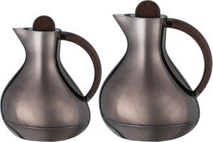 Al Saif Gallery Layal Thermos Set, 0.6/0.9 Liter, 2 Pieces, Glass Interior, Plastic Exterior, Wooden Handle, Push Button - Black Wood product image 2