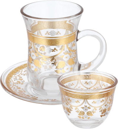 طقم تقديم شاي وقهوة زجاج ماكس جلاس، 24 قطعة، منقوش ذهبي - شفاف product image 1