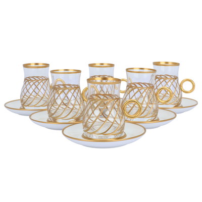 طقم فناجين قهوة وبيالات شاي زجاج السيف غاليري، 18 قطعة - شفاف أبيض product image 3